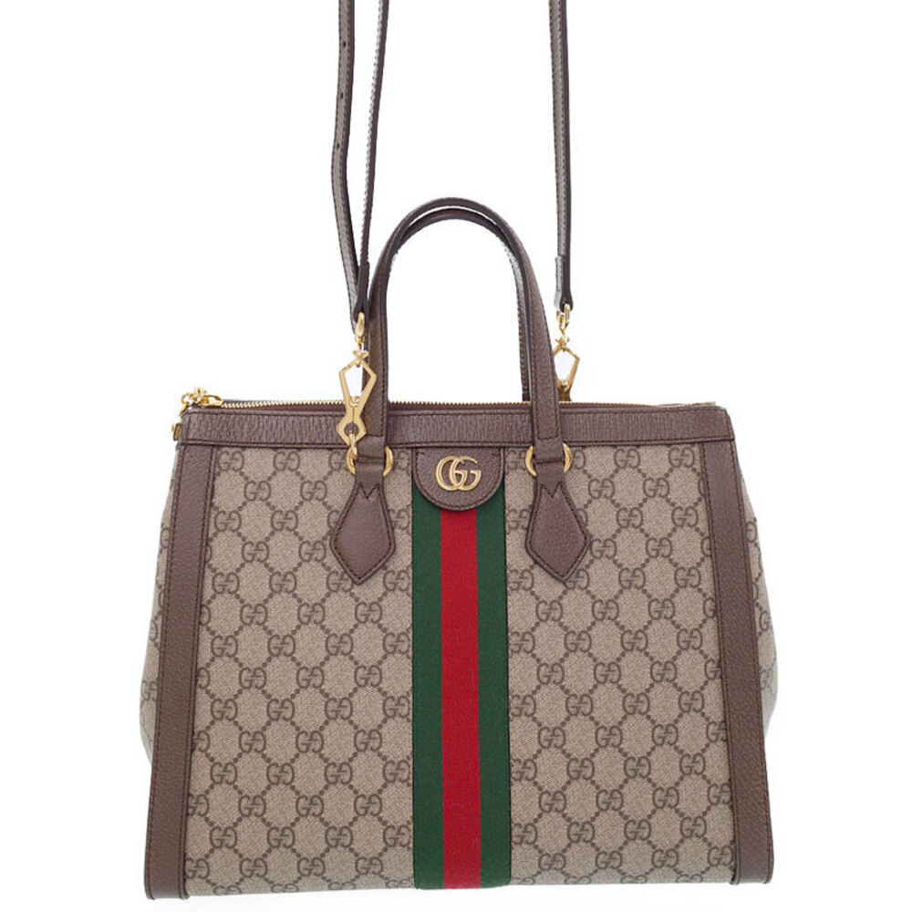 Gucci Ophidia top handle bag GG Supreme canvas brown leather web stripe